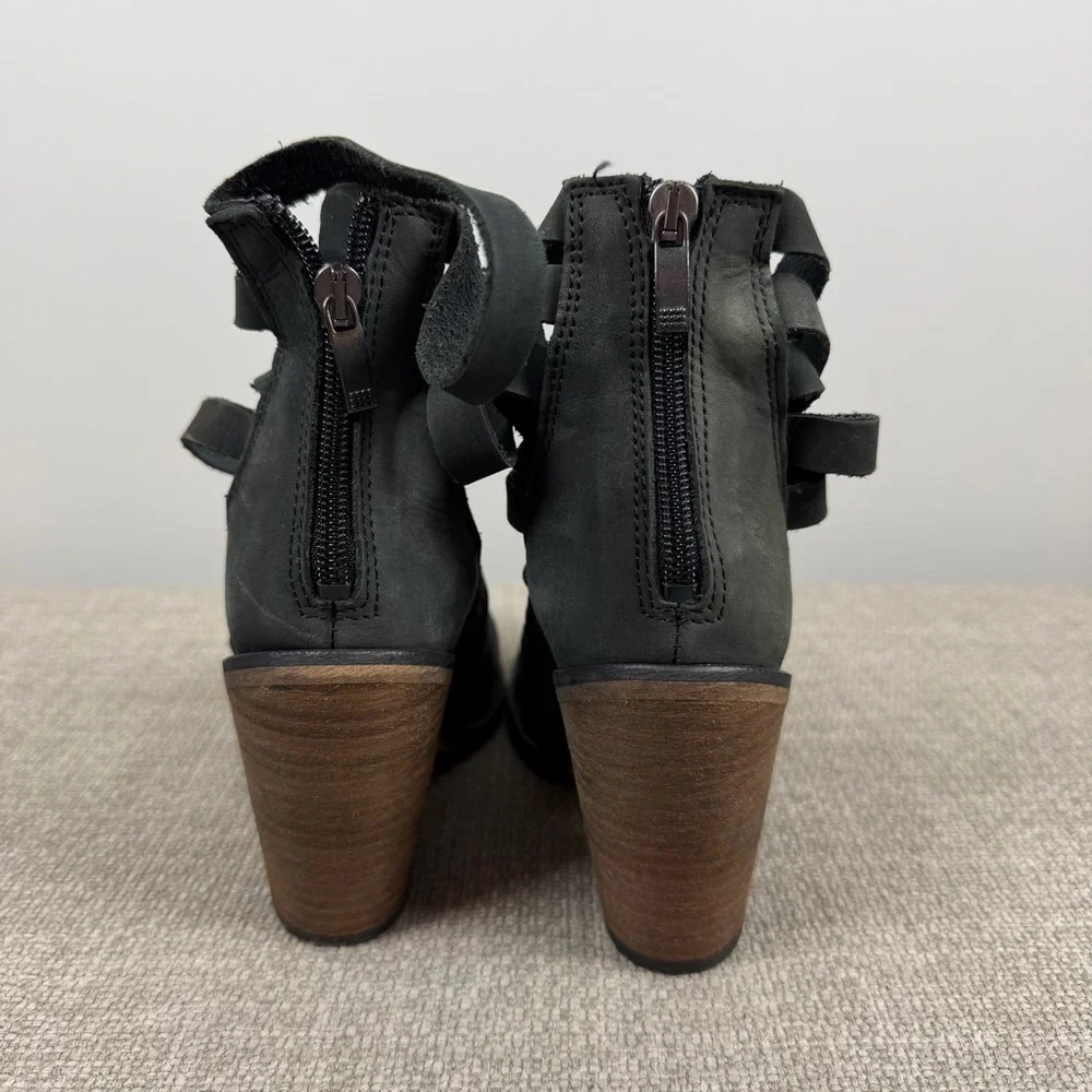 Free People Hybrid Strappy Heel Ankle Distressed Gray Boots 36/6 Grunge Festival